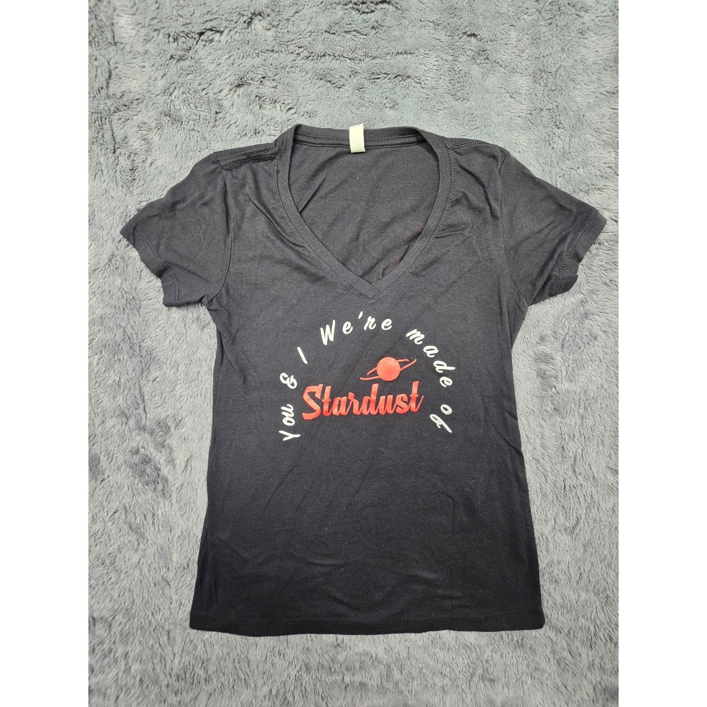 Next Level Ideal‎ T Stardust Graphic V-Neck T-Shirt Black Womens Medium 0386